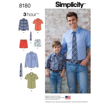 Simplicity Sewing Pattern 8180 (A) - Boy & Men Shirt, Boxers & Tie S-L /S-XL 8180.A S-L S-XL