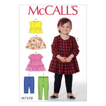 McCall's Sewing Pattern Toddlers Gathered Tops Dresses and Leggings M7458 CAA 6months-4