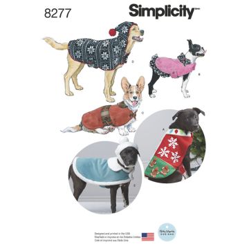 Simplicity Sewing Pattern 8277 (A) - Fleece Dog Coats & Hats S-L 8277.A S-L