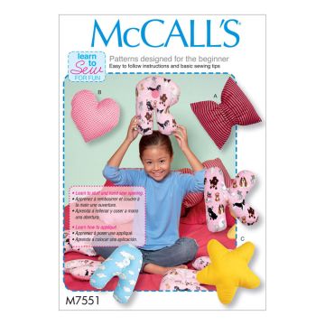 McCall's Sewing Pattern Shaped Pillows//M7551//One Size M7551 One Size