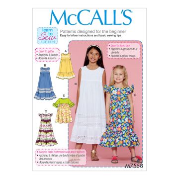 McCall's Sewing Pattern Girls Empire Waist Dresses//M7558//7-14 M7558 7-14