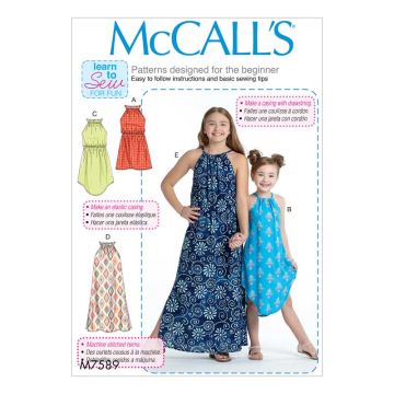 McCalls Sewing Pattern 7589 (CZ) - Girls Sleeveless Dresses M-XL