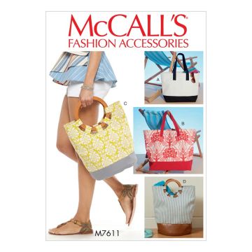 McCalls Sewing Pattern 7611 (OS) - Misses Lined Tote Bags One Size