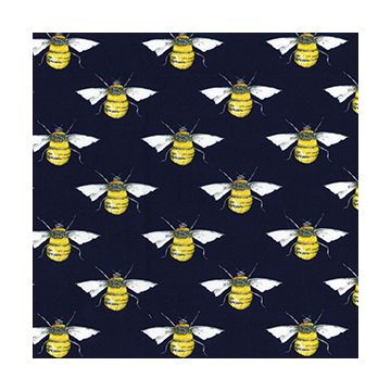 Bees Cotton Poplin Print Fabric Navy 112cm