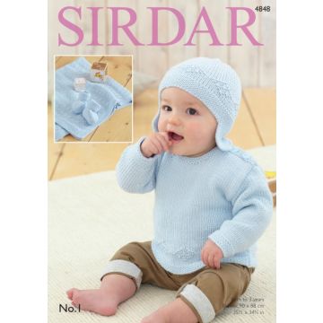 Sirdar No 1 Sweater Pattern 4848 Birth to 3 years, approx 90x88cm or 35.5x34''