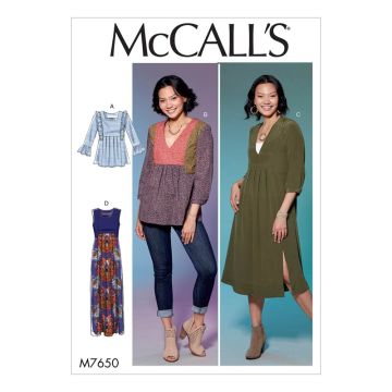 McCalls Sewing Pattern 7650 (A5) - Misses Top Tunic & Dress 6-14