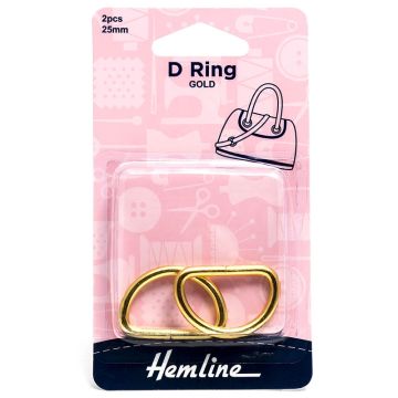 Hemline D Ring Gold 25mm