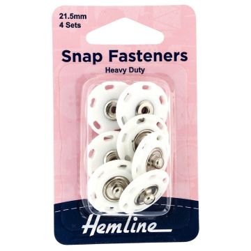 Hemline Heavy Duty Snap Fasteners White 21.5mm