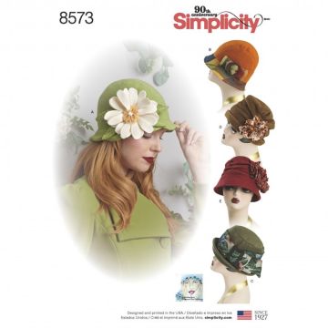 Simplicity Sewing Pattern 8573 (A) - Womens Flapper Hats in Three Sizes S-L 8573A S-L