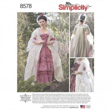 Simplicity Sewing Pattern 8578 (D5) - Womens 18th Century Gown 4-12 8578D5 4-12