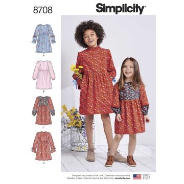 Simplicity Sewing Pattern 8708 (HH) - Child & Girls Dress Age 3-6 8708HH 3-6
