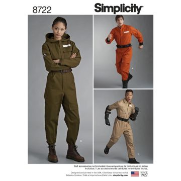 Simplicity Sewing Pattern 8722 (A) - Womens Mens & Teens Costume XS-XL 8722A XS-XL