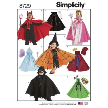 Simplicity Sewing Pattern 8729 (A) - Childs Cape Costumes S-L 8729A S-L