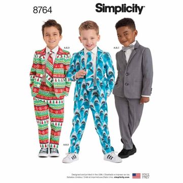 Simplicity Sewing Pattern 8764 (A) - Boys Suit & Ties Age 3-8 8764A 3-8