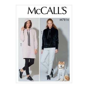 McCalls Sewing Pattern 7816 (Y) - Top, Dress, Pants & Dog Coat XS-M M7816 XS-M
