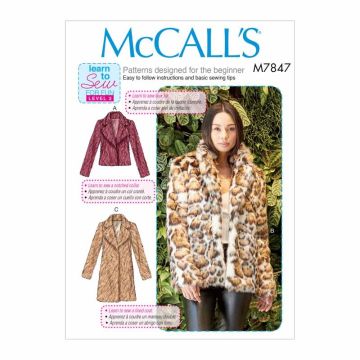 McCalls Sewing Pattern 7847 (OS) - Misses Coats XS-XL M7847 XS-XL