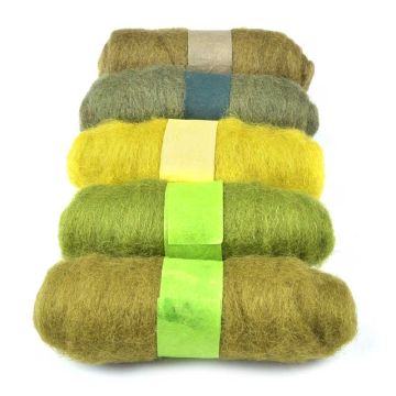 Felting Fibre Wool Asstd 20g 5 Rolls Greens 1 100g