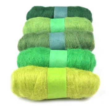 Felting Fibre Wool Asstd 20g 5 Rolls Greens 2 100g
