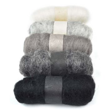 Felting Fibre Wool Asstd 20g 5 Rolls Greys 100g