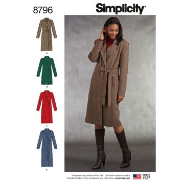 Simplicity Sewing Pattern 8796 (U5) - Misses Petite Lined Coat 14-24 8796.U5 14-24