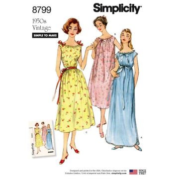 Simplicity Sewing Pattern 8799 (A) - Misses Vintage Nightgowns XS-XL 8799.A XS-XL