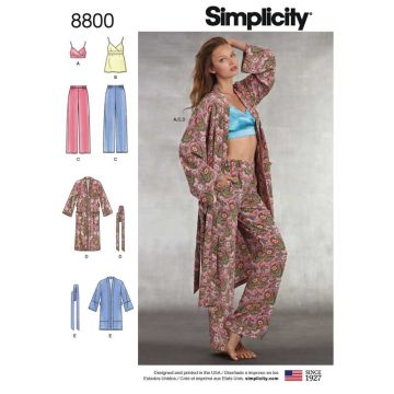 Simplicity Sewing Pattern 8800 (A) - Misses Robe Pants Top & Bralette XS-XL 8800.A XS-XL