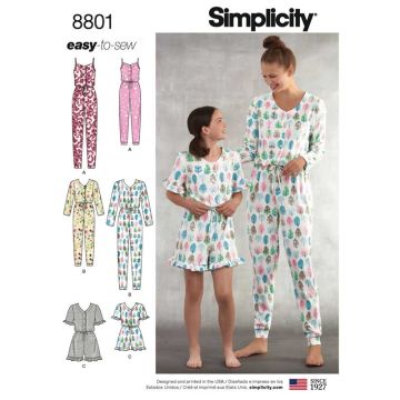 Simplicity Sewing Pattern 8801 (A) - Girls & Misses Jumpsuit Romper XS-XL 8801.A XS-XL