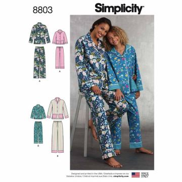 Simplicity Sewing Pattern 8803 (A) - Girls Misses Lounge Pants & Shirt XS-XL 8803.A XS-XL