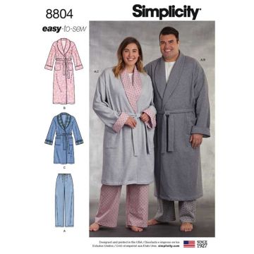 Simplicity Sewing Pattern 8804 (AA) - Womens & Mens Robe & Pant S-L 8804.AA S-L