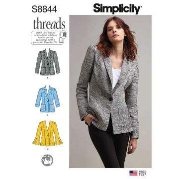 Simplicity Sewing Pattern 8844 (U5) - Misses & Petite Unlined Blazer 16-24 8844U5 16-24