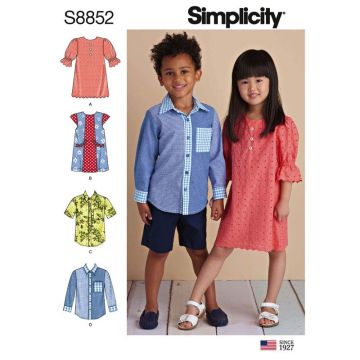 Simplicity Sewing Pattern 8852 (A) - Childs Dresses & Shirt Age 3-8 8852A Age 3-8
