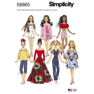 Simplicity Sewing Pattern 8865 (OS) - 12" Fashion Doll Clothes One Size 8865OS One Size