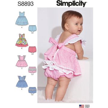 Simplicity Sewing Pattern 8893 (A) - Babies Pinafores XXS-L 8893A XXS-L