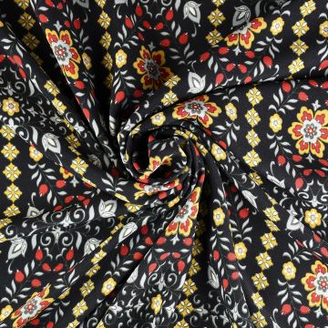 Tudor Print Twill Fabric TL46-4 Black 147cm