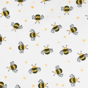 Bees Polycotton Fabric White 110cm