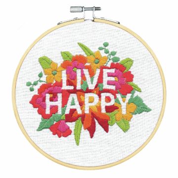 Crewel Embroidery Kit with Hoop Live Happy  
