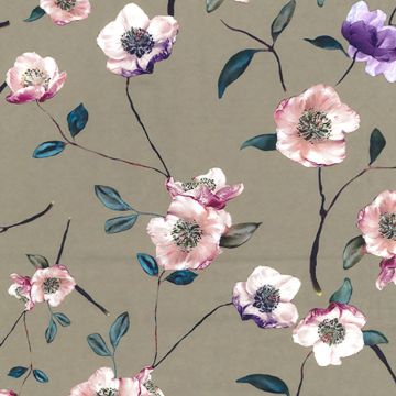 Floral Soft Touch Satin Fabric Beige 148cm