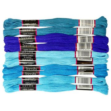 Trimits Embroidery Thread Pack Blues 10pcs x 8mt