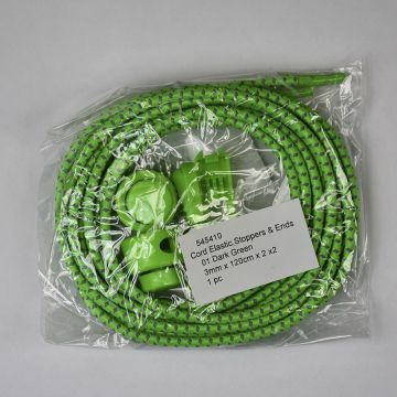 Pack of Cord Elastic, Stoppers and Ends 01 Dark Green 3mm x 120cm x 2 x 2