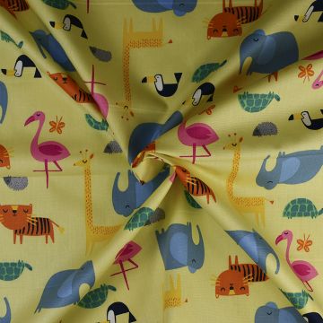Zoo Cotton Fabric Yellow 112cm
