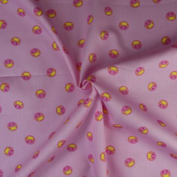 Emoji Mask Cotton Fabric Pink 112cm