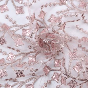 Embroidered Sequin Tulle Fabric LEE1-6 Pink 130cm