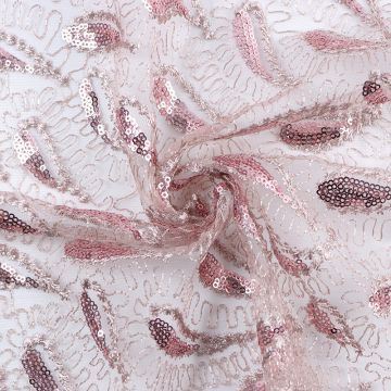 Paisley Embroidered Sequin Tulle Fabric LEE2-6 Pink 130cm