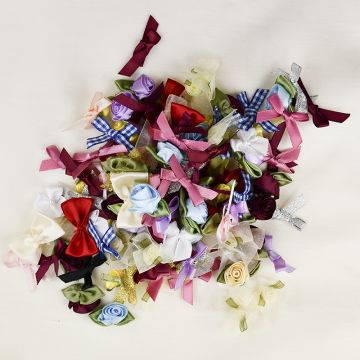 CL Bag of 100 Assorted Ribbon Roses Bows and Rosettes Multi 