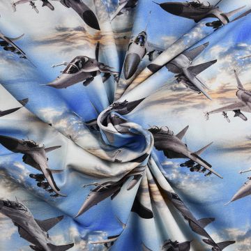 Fighter Jet Digital Print Cotton Fabric 0004 Blue 145cm