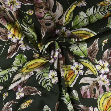 Printed Palm Floral Viscose Fabric Green Yellow 148cm