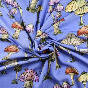 Mushrooms Viscose Stretch Fabric Blue 135cm