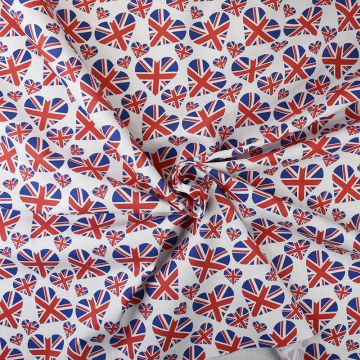 Union Jack Heart  Fabric Red White Blue 148cm
