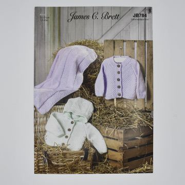 James C Brett Baby Aran Baby Sweater Cardigan Blanket Pattern JB784 31-51cm