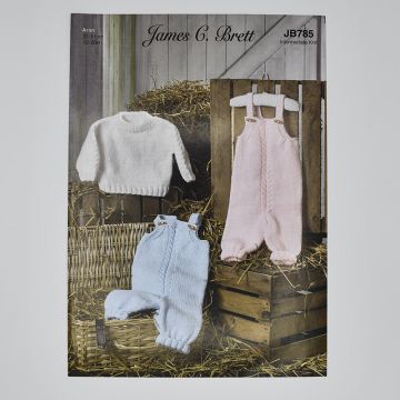 James C Brett Baby Aran Baby Sweater Dungaree Pattern JB785 31-51cm